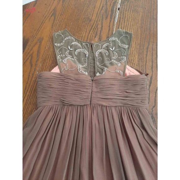 Size 2 Decode Brown Peach Ruffled Hem Rhinestone Mini Dress Christmas New Years - Picture 8 of 10